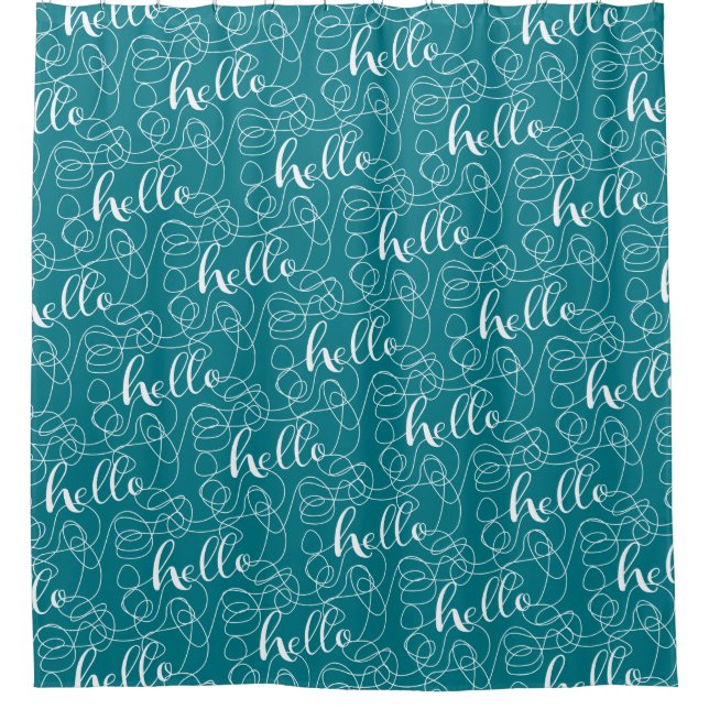HELLO-weißes, nahtloses Muster mit LINES Duschvorhang (Vorderseite)