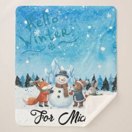 Hello Winter Personalized Sherpa Blanket Sherpadecke