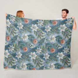 Hello Winter Pines & Flowers Fleecedecke