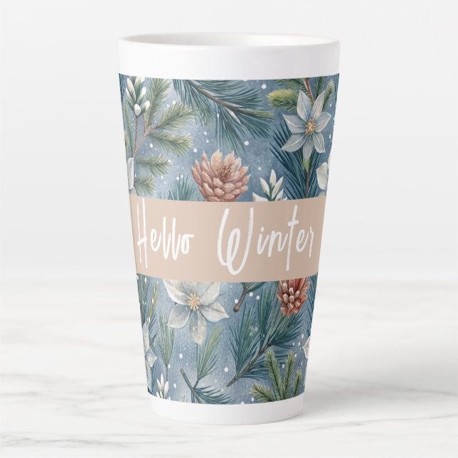 Hello Winter Pines & Flowers Milchtasse (Vorderseite)