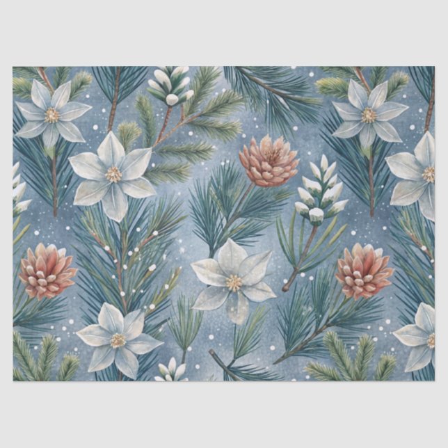 Hello Winter Pines & Flowers Seidenpapier (Vorderseite)