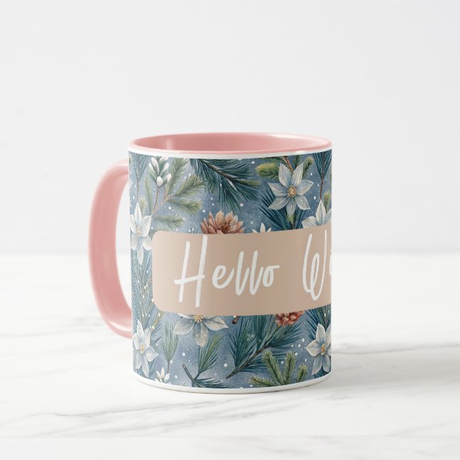 Hello Winter Pines & Flowers Tasse (Vorderseite Links)