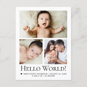 Hello World Baby Fotos Geburtserklärung Postkarte