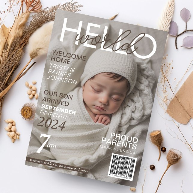 Hello World Baby Magazine Geburtserklärung Ankündigung (Von Creator hochgeladen)