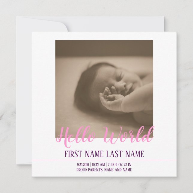 Hello World - faire-part de naissance avec photo (Devant)