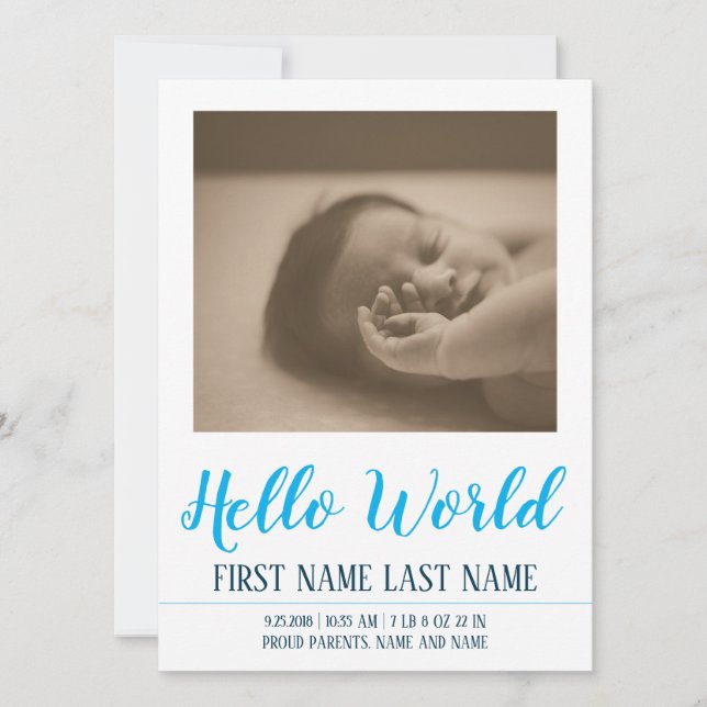 Hello World - faire-part de naissance avec photo (Devant)