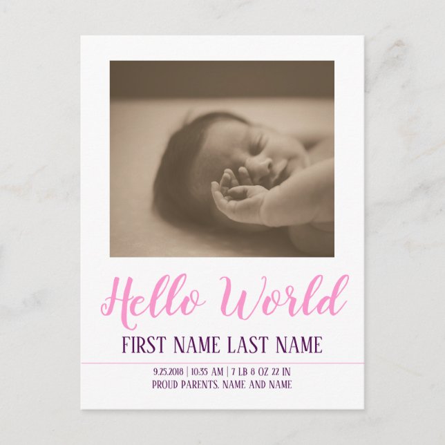 Hello World - faire-part de naissance avec photo (Devant)