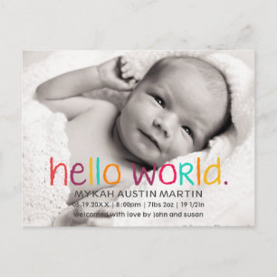 Hello World Foto Geburtshaus Ankündigung Postkarte