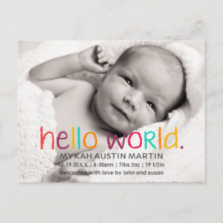 Hello World Foto Geburtshaus Ankündigung Postkarte
