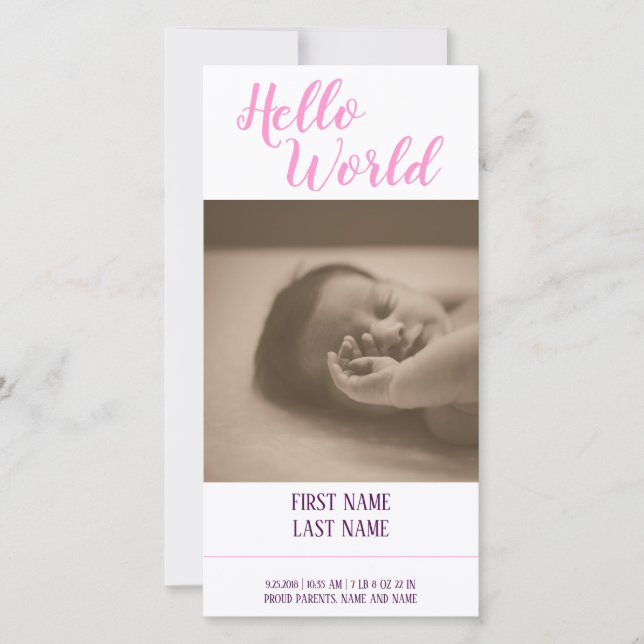 Hello World - Geburtsankündigung mit Foto (Vorderseite)