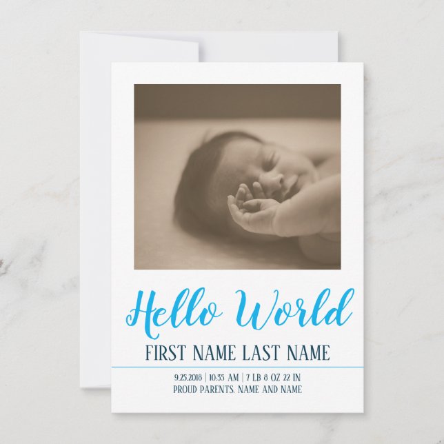 Hello World - Geburtsankündigung mit Foto (Vorderseite)