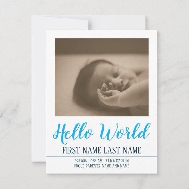 Hello World - Geburtsankündigung mit Foto (Vorderseite)