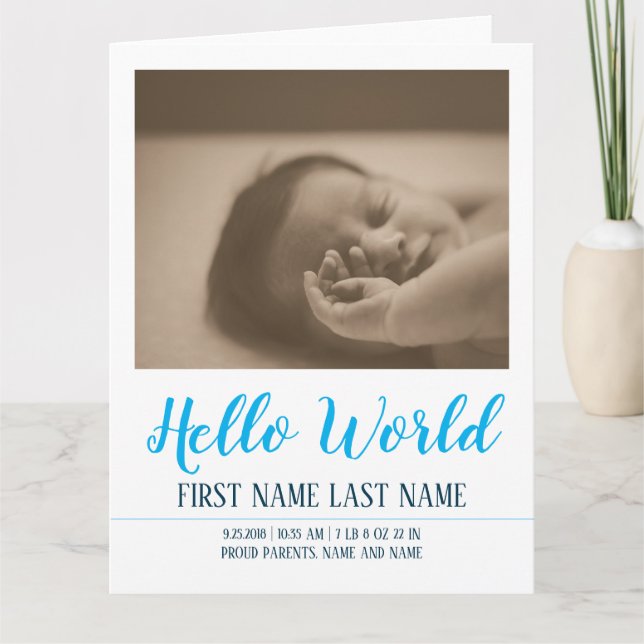 Hello World - Geburtsankündigung mit Foto Karte (Vorderseite)