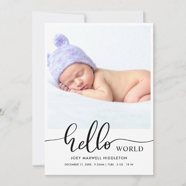 Hello World Modern Script Faire-part de naissance (Devant)