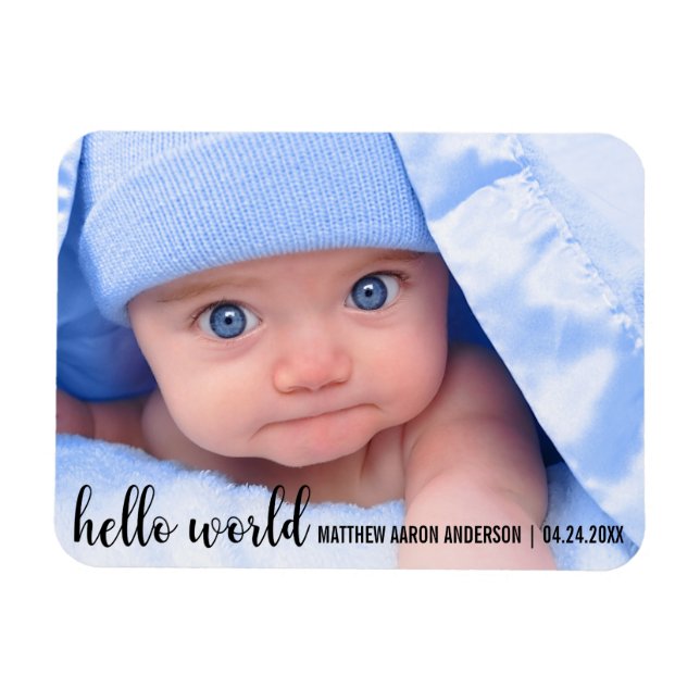 Hello World New Baby Moderne Ankündigung Magnet (Horizontal)