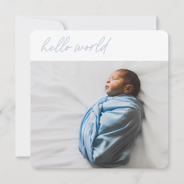 'Hello World' Pink Script - Baby Announccard (Vorderseite)