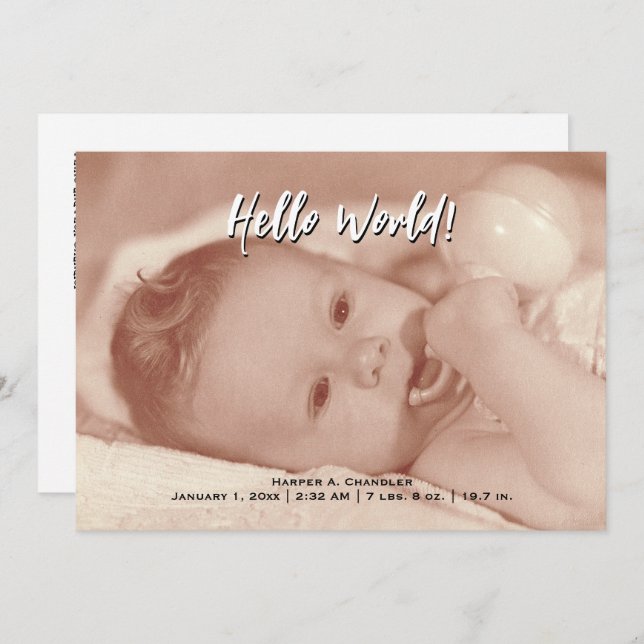 Hello World Your Text and Baby Modèle photo (Devant / Derrière)