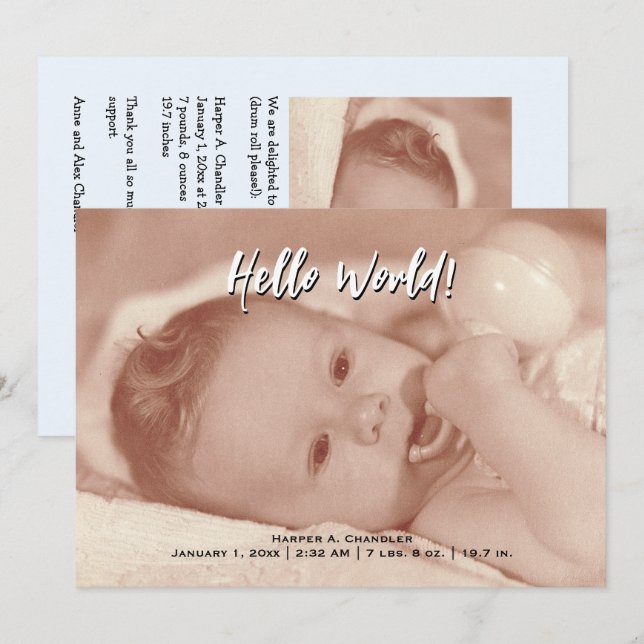 Hello World Your Text and Baby Photo Modèle bleu (Devant / Derrière)