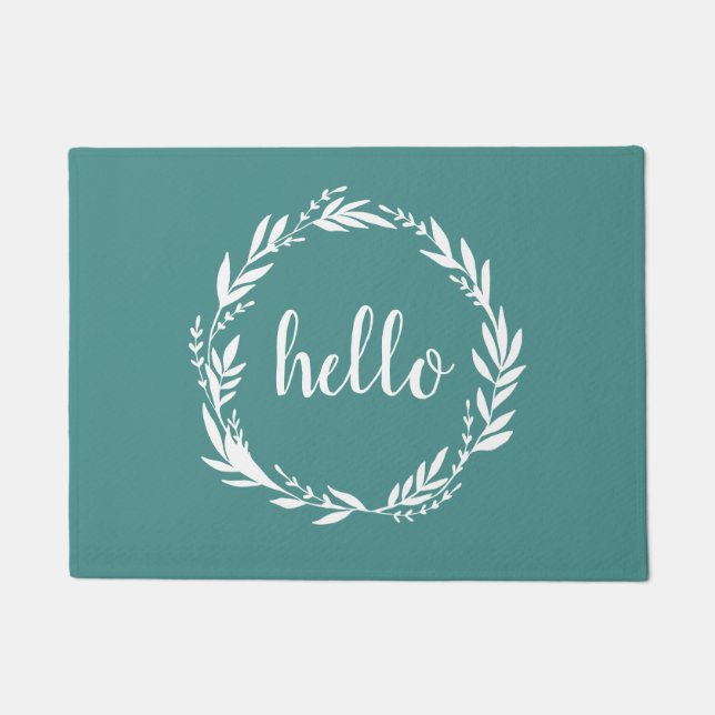 Hello Wreath Farmhouse Türkise Fußmatte (Vorderseite)