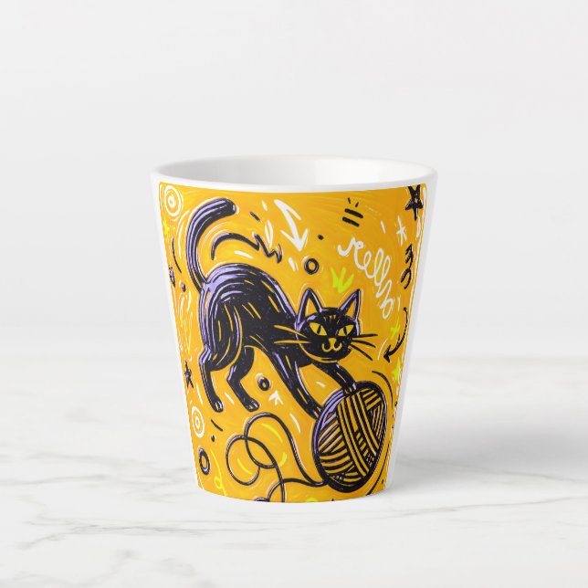 Hello Yellow Black Cat Milchtasse (Vorderseite)