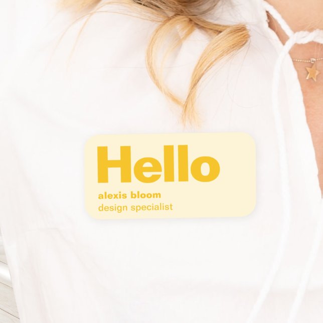 Hello Yellow Retro Modern Minimum Stylish Trendy Namensschild (Von Creator hochgeladen)