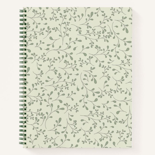 Hellolivgrünes botanisches Rankenmuster Notizbuch (Vorderseite)
