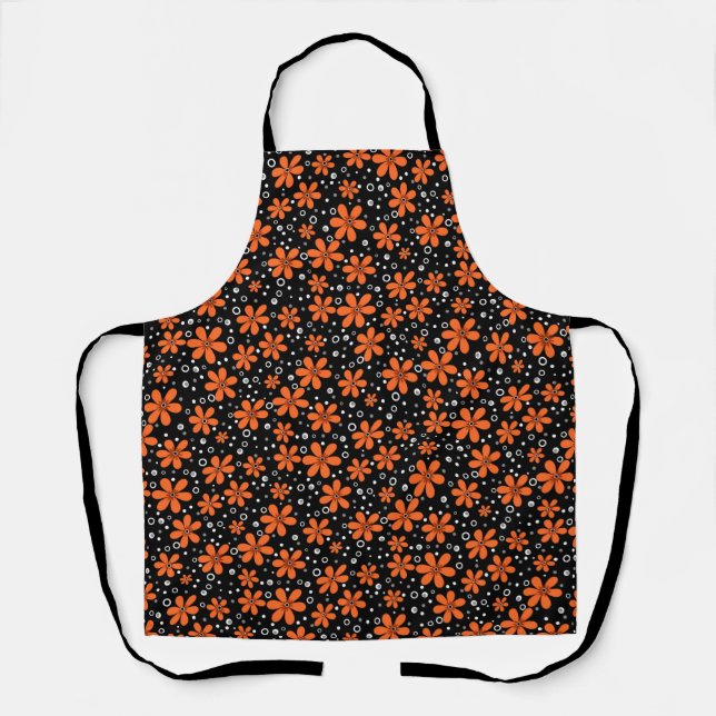 Hellorange Blume auf schwarzem Hintergrund mit w Schürze (Vorderseite)