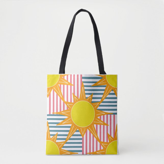 Hellorange gelbe Sonnen weiße aquamarine rosa Stre Tasche (Vorderseite)