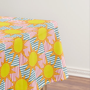Hellorange gelbe Sonnen weiße aquamarine rosa Stre Tischdecke