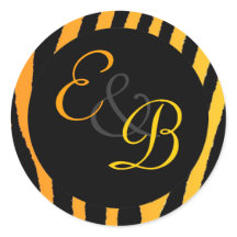 Hellorange gelbe zebrastreifen-Monogramm-Etiketten