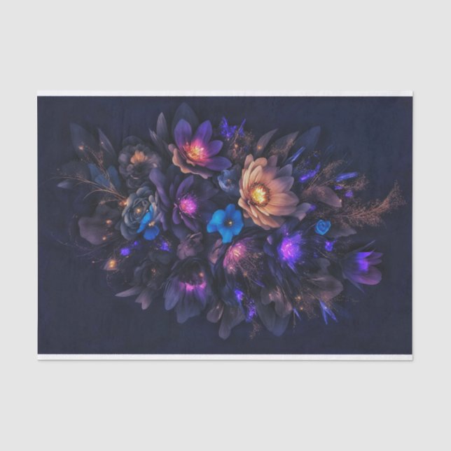 Hellorange, lila, blaue und dunkle Blume Seidenpapier (Vorderseite)