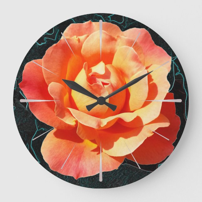 Hellorange Rose Große Wanduhr (Vorderseite)