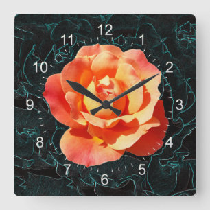 Hellorange Rose Quadratische Wanduhr