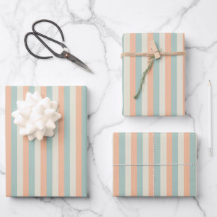 Hellorange / Salbeigrün / Gelbe Streifen Geschenkpapier Set