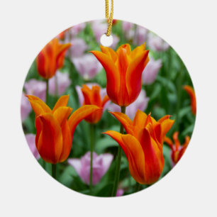 Hellorange Tulpen im Park Keramik Ornament