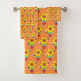 Hellorange und gelbe Sonnenblumen Badhandtuch Set