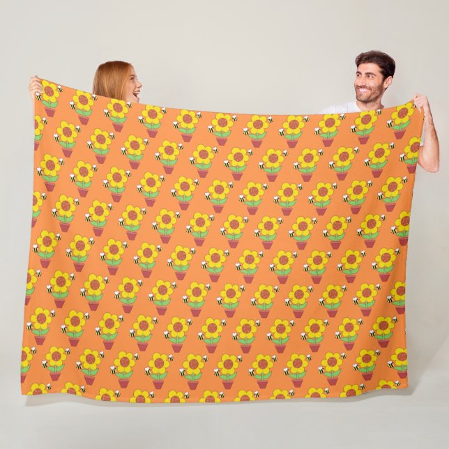 Hellorange und gelbe Sonnenblumen Fleecedecke (Beispiel)
