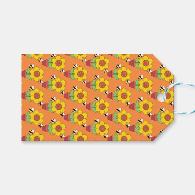 Hellorange und gelbe Sonnenblumen Geschenkanhänger (Vorderseite (Horizontal))