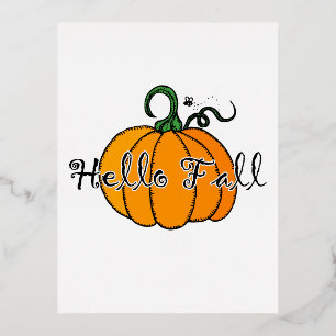 Hellow Pumpkin Fall Pumpkin Hello Fall Folien Feiertagspostkarte