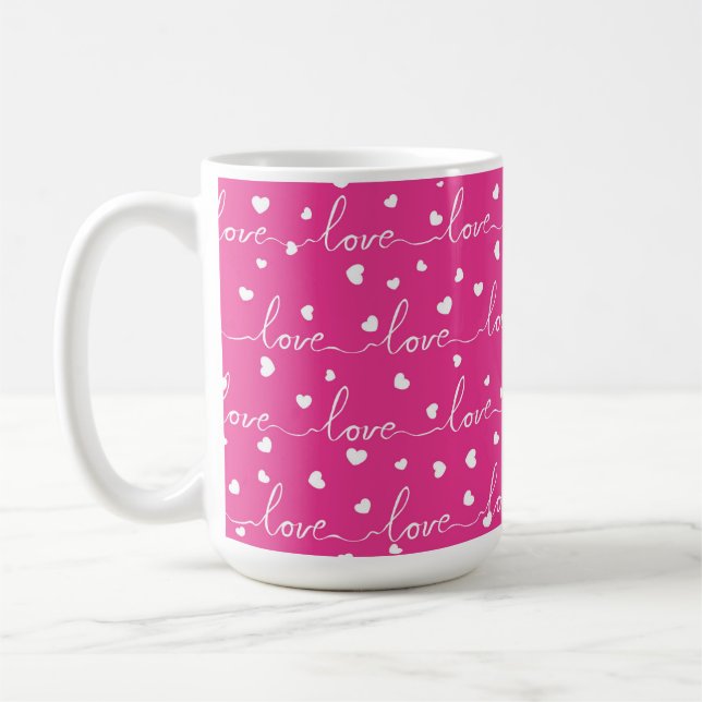 HELLPINK MIT WEISS GESTRICHENER LIEBE MIT HERZEN KAFFEETASSE (Links)
