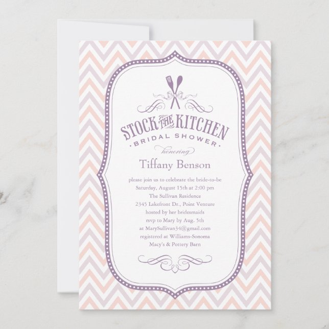 Hellpurpurne Streifen-Küchen-Duschen-Einladungen Einladung (Vorderseite)