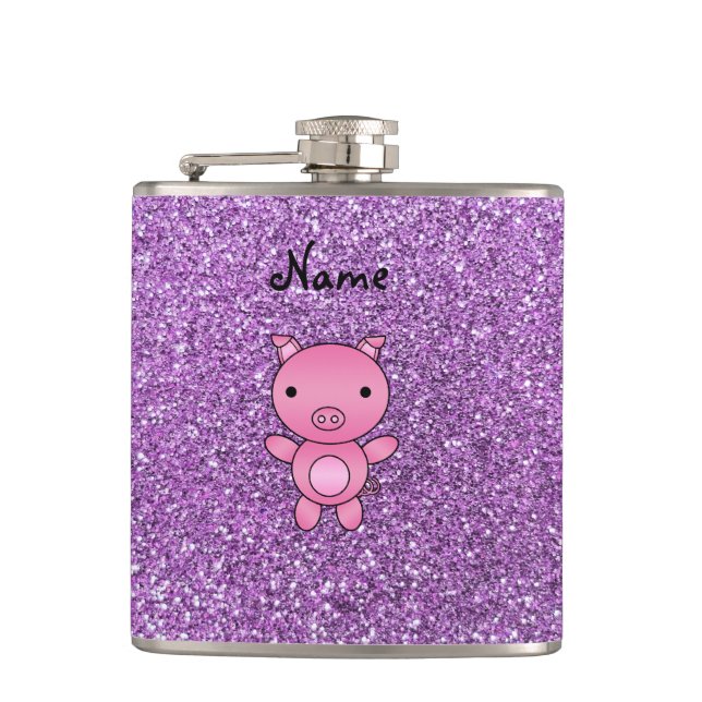 Hellpurpurner Glitter des Nameschweins Flachmann (Vorderseite)