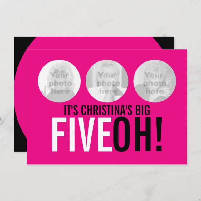 Hellrosa 50. FIVEOH! Foto Geburtstag einladen Einladung (Vorne/Hinten)