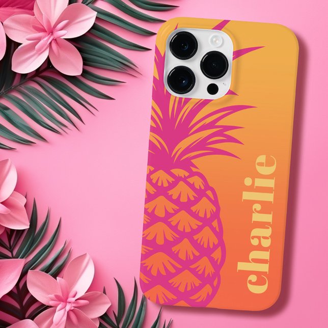 Hellrosa Ananas-Orangengelber Gradientenrücklauf Case-Mate iPhone 14 Pro Max Hülle (Hot pink pineapple orange yellow gradient retro Case-Mate iPhone case)