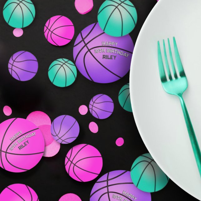 Hellrosa Aquamarin Lila Basketball Happy Birthday Konfetti (Von Creator hochgeladen)
