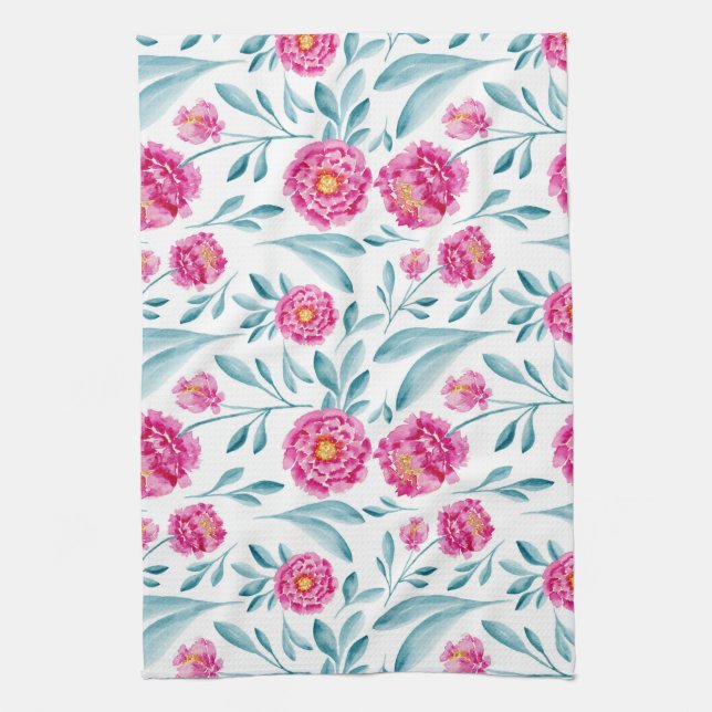Hellrosa Aquamarines Watercolor Sommerblumenmuster Geschirrtuch (Vertikal)