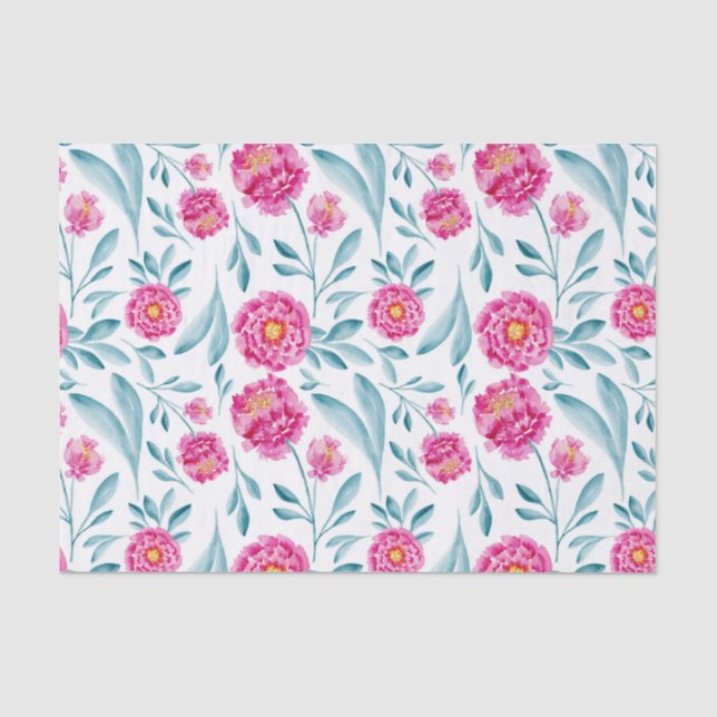 Hellrosa Aquamarines Watercolor Sommerblumenmuster Seidenpapier (Vorderseite)