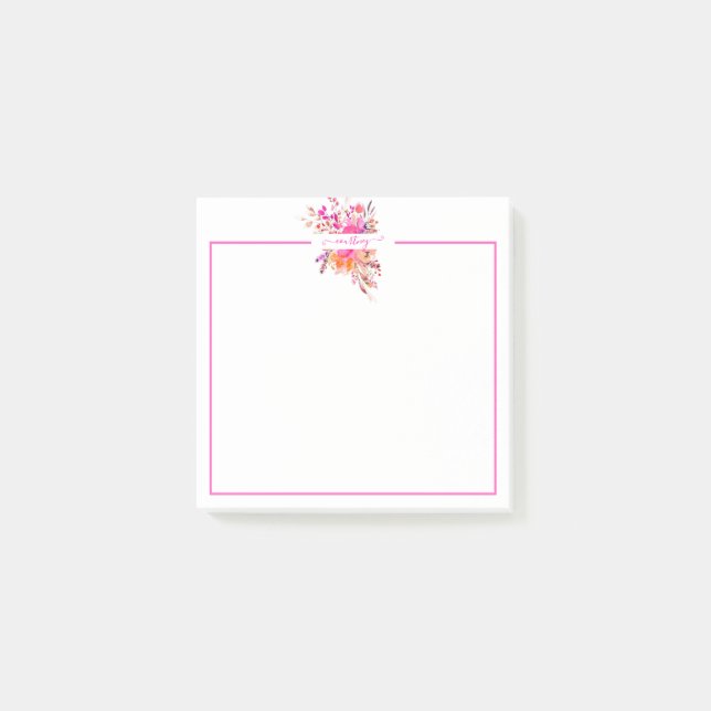 Hellrosa Aquarellblumen personalisiert Post-it Klebezettel (Vorderseite)