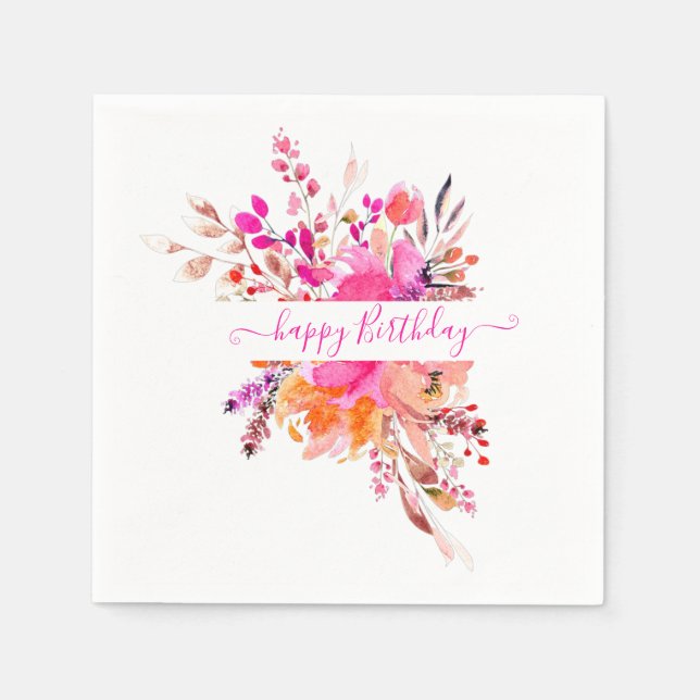 Hellrosa Aquarellblumen personalisiert Serviette (Vorderseite)