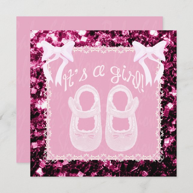 Hellrosa Baby Dusche Pink Glitzern Einladen Einladung (Vorne/Hinten)